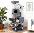 Tangkula 66 Inch Tall Cat Tree, Multi-Level Cat Tower with Sisal Scratching Posts, 2 Condos, Plush Perch, Hammock, Basket, Dangling Toys, Cat Climbing Furniture for Indoor Cats (Dark Gray)