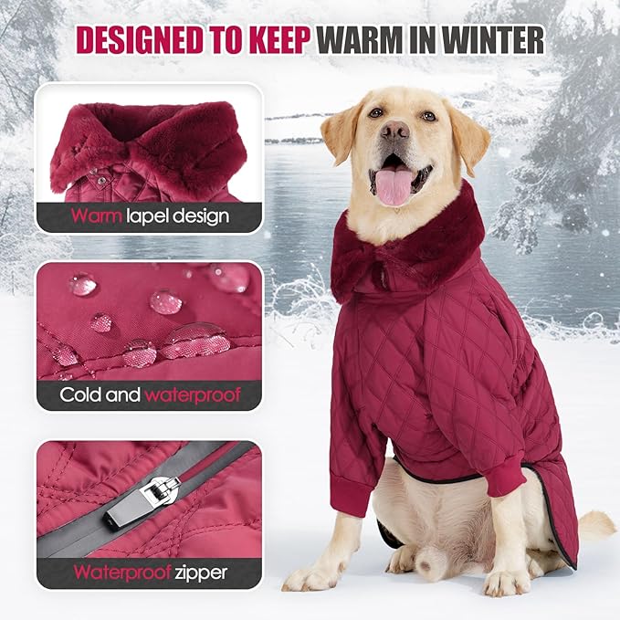 Warm Coat With Double Zipper, Winter Clothes for Small Medium Large Dogs, Turtleneck Puffer Jacket, Two Legs Cold Weather Coats, Wind & Waterproof Winter Jacket