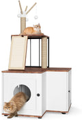 48.8" Wooden Cat Tree with Hidden Litter Box Enclosure & Storage Cabinet – 2-in-1 Cat Furniture with Scratching Post, Toy Balls, and Play Area for Indoor Cats