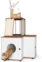 48.8" Wooden Cat Tree with Hidden Litter Box Enclosure & Storage Cabinet – 2-in-1 Cat Furniture with Scratching Post, Toy Balls, and Play Area for Indoor Cats