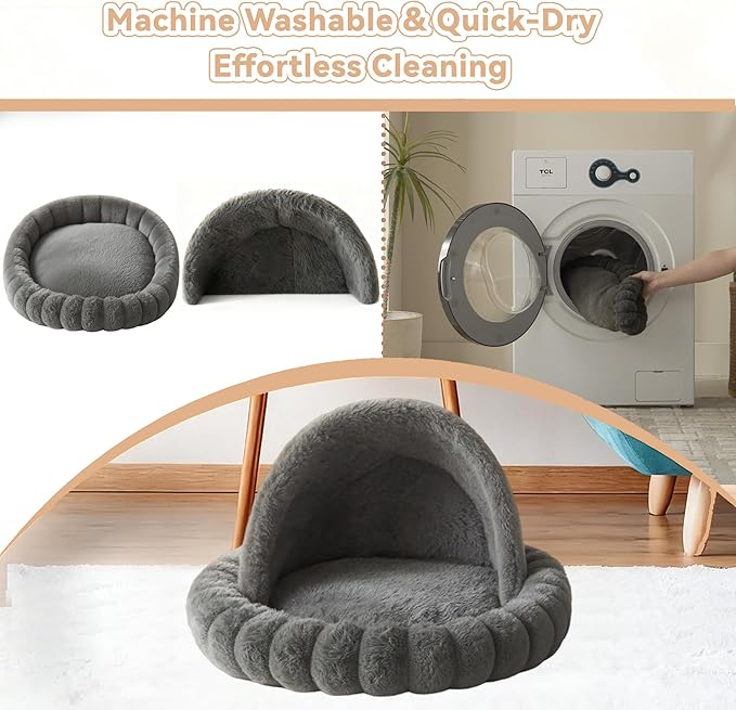 Dogpals 360° Rotating Cat Bed for Desk, Height Adjustable Cat Perch with Semi-Enclosed Design & Removable Cushion, No-Drill Clamp fits up to 1.18" Desk, Supports 9lbs for Office, Gaming Table, Grey