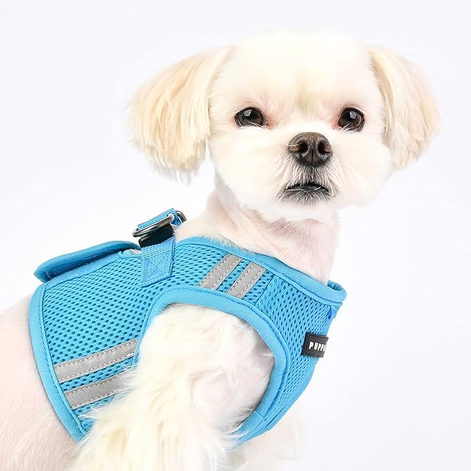 Puppia Soft Vest Dog Harness No Choke Step-in Reflective Triple Layered Breathable Mesh for Small and Medium Dog, Sky Blue, Medium