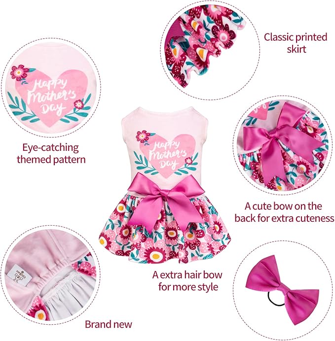 CuteBone Happy Mother's Day Dog Dress Velvet for Small Dogs Girl Floral Skirt Pink Puppy Dresses Dog Clothes CVA22M-D