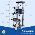 Cat Craft Cat Tree 63 Inch Cat Tower for Indoor Cats, Multi-Level Cat Tree for Large Cats 20 lbs+ Heavy Duty Cat Tower with Sisal Scratching Posts, Hammock, Condo and Extended Platform, Dark Grey