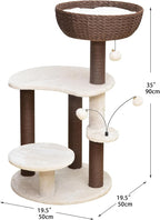 PetPals 5-Level 35" Cat Tree Tower with Paper Handwoven Basket Bed,Multi-Level Climbing Activity Tower with Replaceable Paper Rope Scratching Posts (Cream and Brown)