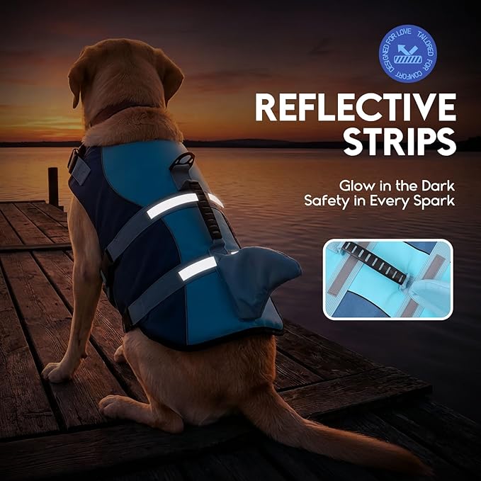 ASENKU Dog Life Jacket - Pet Safety Vest for Swimming & Boating, Shark Life Jacket with Floatation, Dog Lifesavers Swimsuits for Small Medium Large Dogs (Deepblue, M)