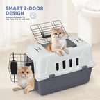 Magshion 18 Inch Pet Carrier for Small Dogs and Cats with Top and Front Door Access, Plastic Dog Kennel for Longer Traveling, Durable Handle, and 4 Sides Ventilation for Pet Up 10 lbs (White+Grey)