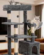54 Inches Cat Tree, Tall Cat Tower with Hammock, Condo and Scratching Pad, Cat House with Plush Perch for Indoor Cats Adult