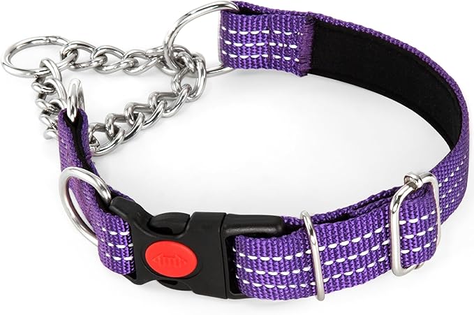 Martingale Collars,Reflective Dog Collar,Side Release Buckle,Adjustable Chain Training Pet Collars (Purple, S,Neck 10"-15")