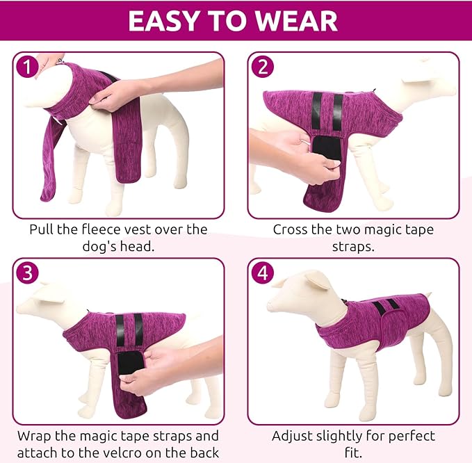Queenmore XL Dog Sweaters, Soft Fleece Vest Pullover Dog Jacket with Leash Hole, Warm Winter Dogs Clothes Cold Weather Doggy Dachshund Sweater for Large Dogs Cats Boy or Girl (Cationic Berry, XL)