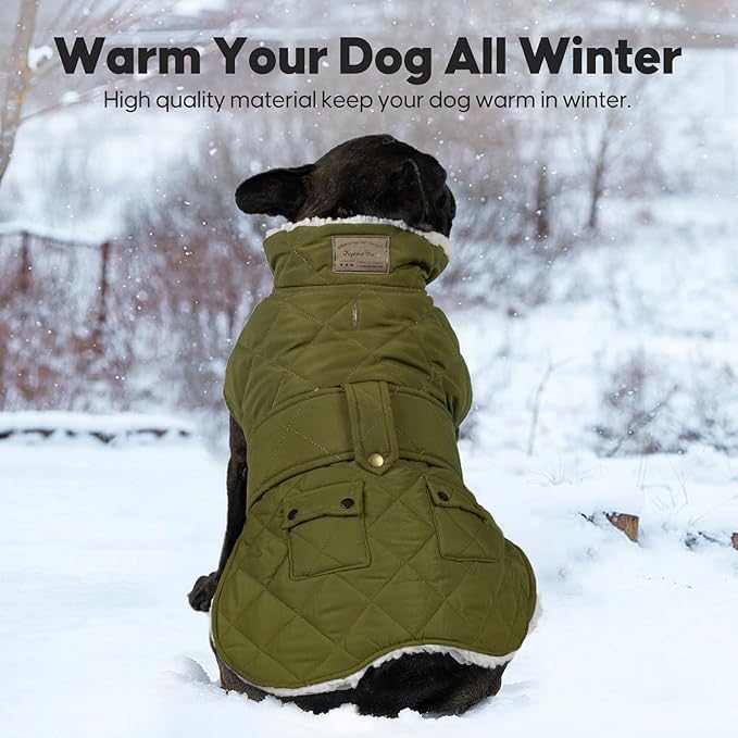 KYEESE Dog Coat Soft Pet Sweater for Cold Weather Thick Cat Clothes with Pocket Windproof Dog Coats for Small Dogs Waterproof Dogs Jacket with Fleece Lined Warm Pet Winter Puffer Coat with Leash Hole