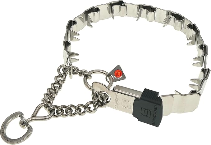 Herm Sprenger NeckTech Sport Dog Training Prong Collar with ClicLock Buckle on The Side No-Pull Collar with Swivel D-Ring Made in Germany (Stainless Steel, 19in (Neck Size up to 16in))