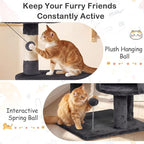 Tangkula 36 Inch Cat Tree Tower, Multi-Level Cat Tower with Condo, Top Perch, Sisal Scratching Posts & Hanging Rope, Spring & Hanging Balls, Climbing Platforms for Indoor Cats and Kittens (Dark Gray)