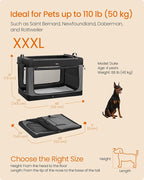 Feandrea Collapsible Dog Crate, 48-Inch Portable Dog Travel Crate for Extra Large Dogs, Oxford Fabric Pet Carrier with 4 Mesh Doors, Handles, Storage Pocket, Water Bottle Holder, Ink Black UPDC022BH01