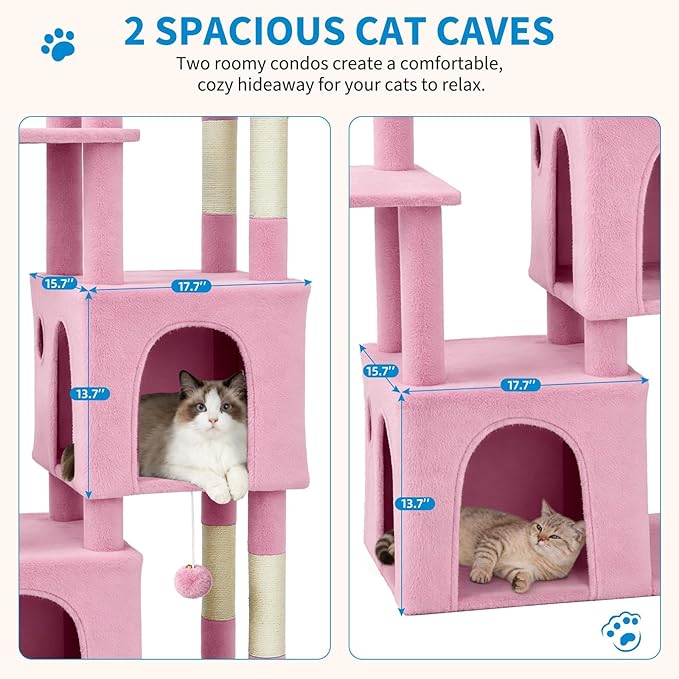 61" Jumbo Multi-Level Cat Tree Tower for Large Cats & Maine Coons – Spacious Condos, Heavy-Duty Sisal Scratching Posts, Extended Platforms, Play Toys