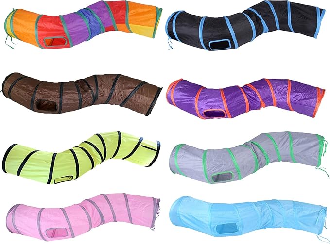 Cat Tunnel for Indoor Cats Interactive, Rabbit Tunnel Toys, Pet Toys Play Tunnels for Cats Kittens Rabbits Puppies Crinkle Pop Up Yellow 47" Shape S