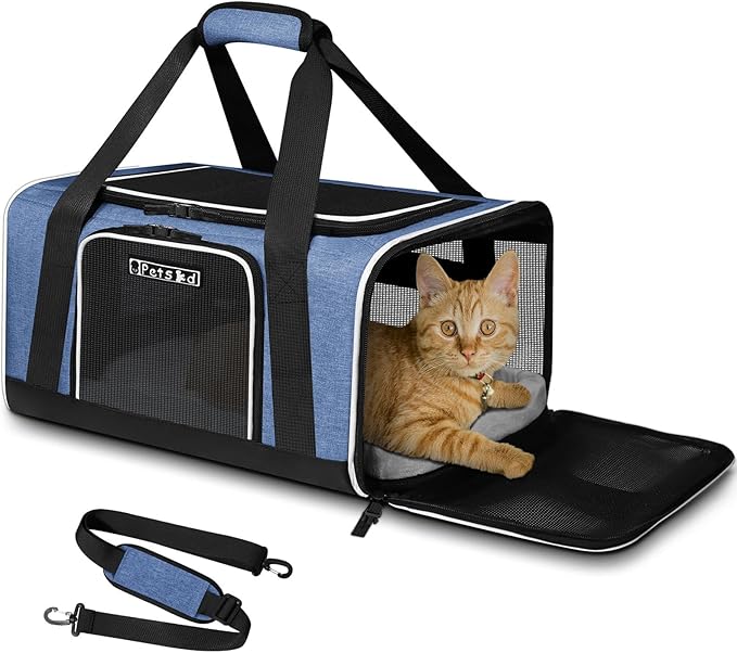 Petskd Pet Carrier 18x13x9.5 Southwest Airline Approved, Pet Travel Carrier Bag for Small Cats and Dogs, Soft Dog Carrier for 1-15 LBS Pets,Dog Cat Carrier with Safety Lock Zipper (Blue)
