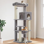 PEQULTI 57.9'' Cat Tree, Multi-Level Tower with Large Top Perch, Thick Scratching Posts and Hammock for Large Indoor Cats up to 20 lbs,Gray