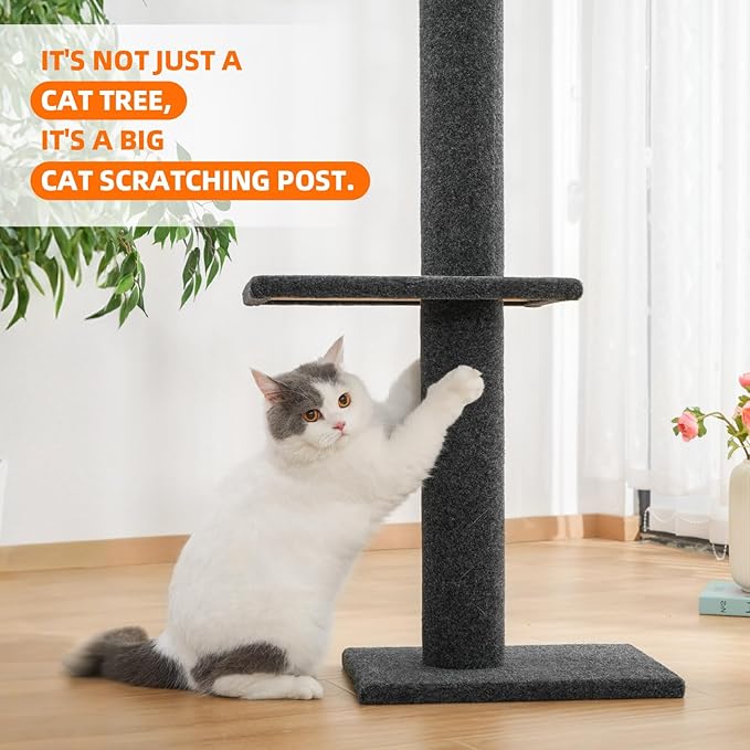 Cat Craft Cat Tree Floor to Ceiling 95-108" Tall Cat Tree Carpet Cat Tower Kitten Tree Sisal Scratching Post and Mat Cat Pole for Indoor Cats, Ash