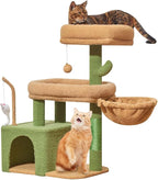 Taoqimiao MS043T Cat Tree, 32.2-Inch Cat Tower for Indoors Cats, Cat Condo with Large Cat Perch, Spacious Cat Cave, Scratching Posts for Small and Medium Cats, Cactus
