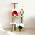 Christmas Cat Tree- 54”H Kitty Climbing Tree Tower with Condo, Cozy Plush ‌Pussycat Perches, Sisal Scratching, Activity Center, Cat Tower for Indoor Cats