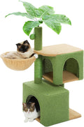 PEQULTI 43'' Cat Tree for Indoor Cats,Cat Tower Climbing Tree with Cat Scratching Posts, 2 Big Condos and Deep Hammock,Activity Tree for Kittens, Green