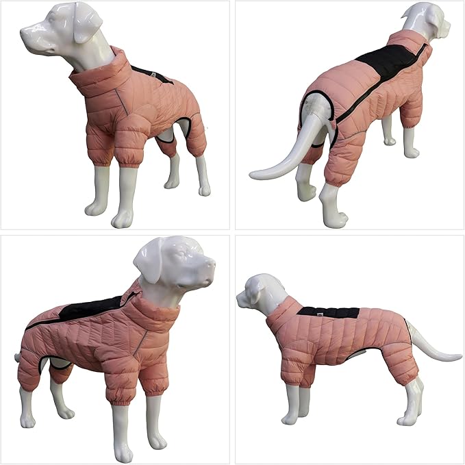 Lovelonglong Warm Jacket - 4 Legs Covered Waterproof Windproof Reflective Vest, Zippered Adjustable Outdoor Snow Jacket for Small Medium Large Dogs, Lotus Pink L