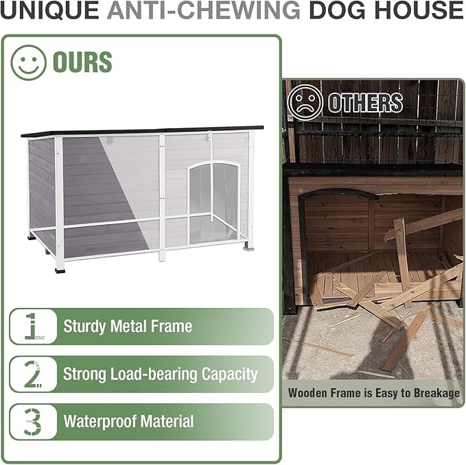 59.1’’ Extra Large Heated Dog House Outdoor for Winter, Insulated Dog Kennel with Metal Frame, Weatherproof Dog Shelter with Heating Pad and All-Around Insulated Liner for Large Breed Outside (Grey)