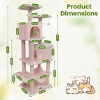 PETSITE 57-inch Modern Cat Tree, Multi-Level Cat Tower with 2 Comfy Condos, Sisal Scratching Posts, Plush Top Perch, Snug Hammock, and Dangling Balls, Ideal for Indoor Cats and Kittens (Pink)