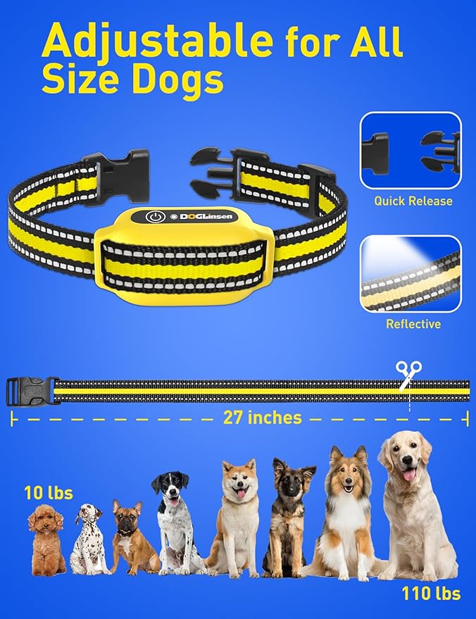 2-in-1 Bark and Shock Collar for Dogs, Smart Anti Barking Dog Training Collar with 5 Adjustable Sensitivity, Automatic Bark Collar with Remote, Vibration, Beep, Shock and Automatic (Yellow)