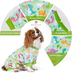 KYEESE Dog Pajamas Small Dog Pajamas with Colorful Dinosaurs Stretchy Pet Jammies Onesie Comfy Clothes for Dogs Boy Girl Velvet Pjs Jammies Soft Outfit, Medium