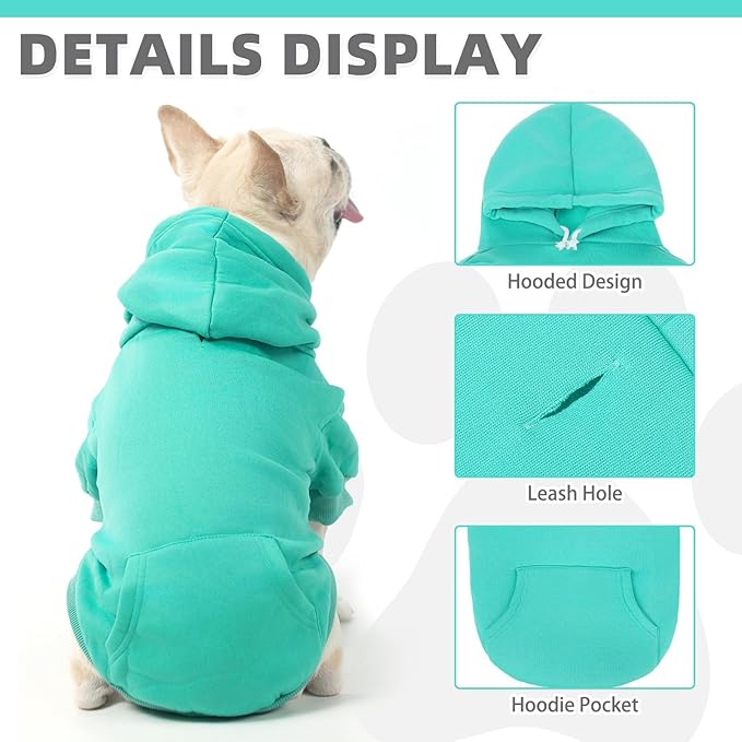 KOOLTAIL Dog Hoodie for Large Medium Small Dogs,Soft&Warm Pet Sweater with Leash Hole&Pocket Boy Girl,Puppy Fall Winter Jacket Clothes,French Pitbull Cold Weather Coat Sweatshirt,Lake Blue S