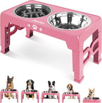 Elevated Dog Bowls for Medium Size Dogs, Non-Slip Dog Feeder with 1*Stainless Steel Dishes & 1*Slow Feeder Bowl, 5 Heights Adjustable Raised Bowls to 3.15″-8.66″-9.84″-11.02″-12.2″