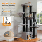 Maine Coon Cat Tree-67 Large Cat Tower for Indoor Cats Large Adult with 7 Thick Black Scratching Posts (φ4.3), Multi-Level Condo, Big Perch & Hammocks -Black