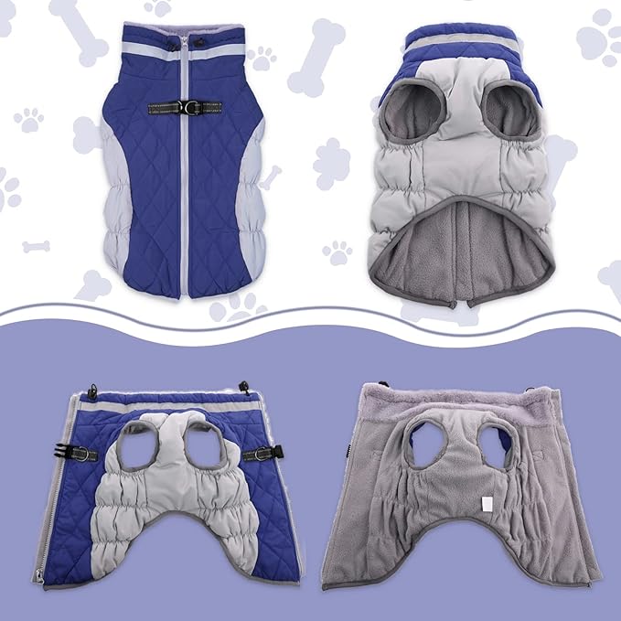 Lelepet Dog Coat Warm Dog Winter Coat Waterproof Dogs Jacket with Harness Built in Reflective Pet Fleece Vest Zip-Up Cold Weather Coats for Small Dogs Turtleneck & Windproof Coats Yorkie Blue S