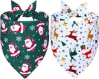 Christmas Dog Bandanas 2-Pack for Medium to Large Dogs - Reversible Santa & Reindeer Prints Scarf, Gift for Dog Lovers