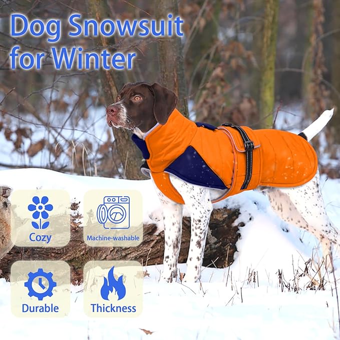 MIGOHI Comfortable Large Dog Coat - Waterproof Dog Coat with Reflective Strips,Windproof XXL Dogs Jacket with Warm Turtleneck, Snow Coats for Large Dogs,Labrador Golden Retriever,2XL,Orange