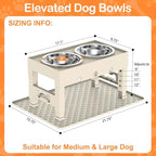 Elevated Dog Bowls with Mat, Raised Dog Food Bowl Stand with 2 Stainless Steel Bowls, 5 Height Adjustable (3.1", 9", 10", 11", 12") Non-Slip Feeder Set for Medium and Large Dogs – Apricot