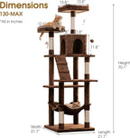 MWPO 70.1-Inch Large Cat Tree, Multi-Level Tall Cat Tower for Indoor Cats, Plush Cat Condo with Big Padded Perches, Sisal-Covered Scratching Posts, Hammock, Toys for Kittens & Cats - Brown