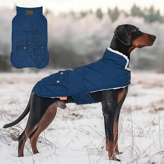 KYEESE Dog Coat Warm Pets Clothes for Cold Weather Soft Pet Sweater with Leash Hole Thick Pet Winter Puffer Coat with Pocket Windproof Dogs Jacket with Fleece Lined Waterproof Dog Coats for Large Dogs