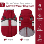 AOFITEE Dog Coat, Dog Christmas Sweater, Dogs Winter Coat with Harness Built in, Reflective Waterproof Pet Jacket with Furry Collar, Pet Snow Suit for Large Dogs, Doberman, Great Dane, XXXL