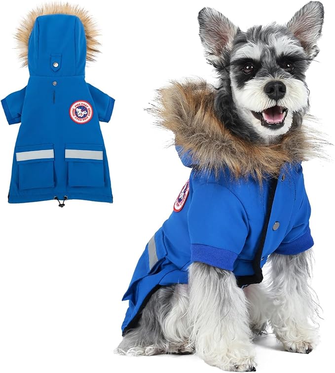 PINA Small Dog Coats - Waterproof, Warm Winter Jacket with Faux Fur Hood & Pocket