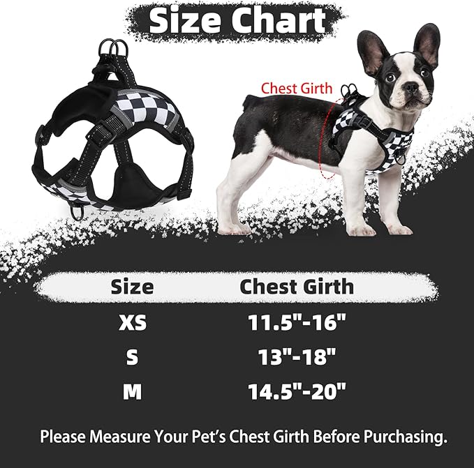 PUPTECK No Pull Dog Harness Small Sized Dog, Adjustable Reflective Escape Proof Easy Control, Comfortable Soft Padded Step in Pet Vest Harness, Black&White Checkered, M