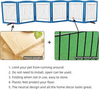 ZJSF Freestanding Dog Fence Indoor, Foldable Dog Gate for Doorways, Stairs or Hallways, Sturdy Wood Extra Wide Pet Gate with Support Feet for The House, Blue, 24 "Height-6 Panels