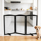 ZJSF Freestanding Dog Fence Indoor, Foldable Dog Gate for Doorways, Stairs or Hallways, Sturdy Wood Extra Wide Pet Gate with Support Feet for The House, Black, 32 "Height-3 Panels