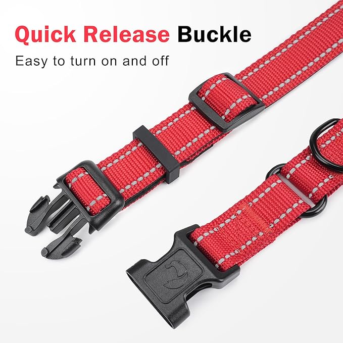 Martingale Collar for Dogs with Quick Release Buckle, Reflective Soft Padded & Escape Proof, Adjustable Nylon Dog Collars for Training & Daily Walking (Red,XS)