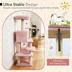 DORTALA Cat Tree for Indoor Cats, 44" Modern Cat Tower with Top Perch, Condo, Hammock, Sisal Scratching Posts, Dangling Balls, Platforms, Multi-Level Pet Climbing Furniture Playground (Pink)