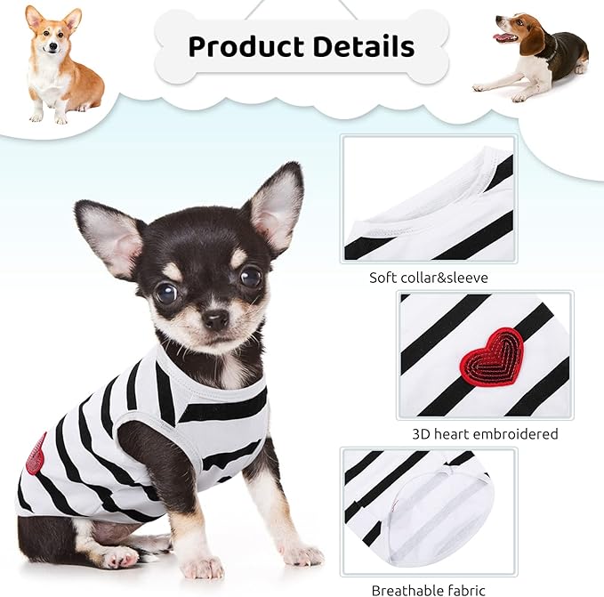 Pet Dog Striped T-Shirt Dogs Cats Cotton Vest Spring Summer Pet Apparel Tee Shirt Suitable for Small and Medium Large Pets French Bulldog Bichon
