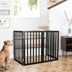 ZJSF Freestanding Indoor Dog Gate for House Foldable Wood Black Puppy Gate for Doorways Pet Gate for Stairs Extra Wide Pet Fence 32" Height 4 Panels