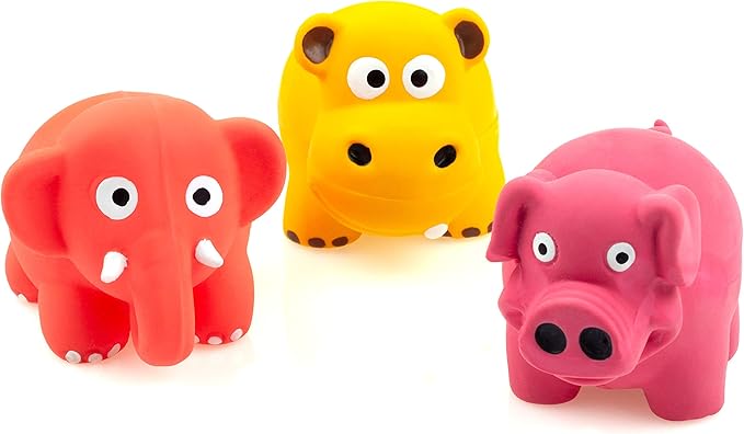 CHIWAVA 3 Pack 3.2'' Squeak Latex Puppy Toy Cute Standing Animal Sets Pet Interactive Play for Small Dogs Assorted Color